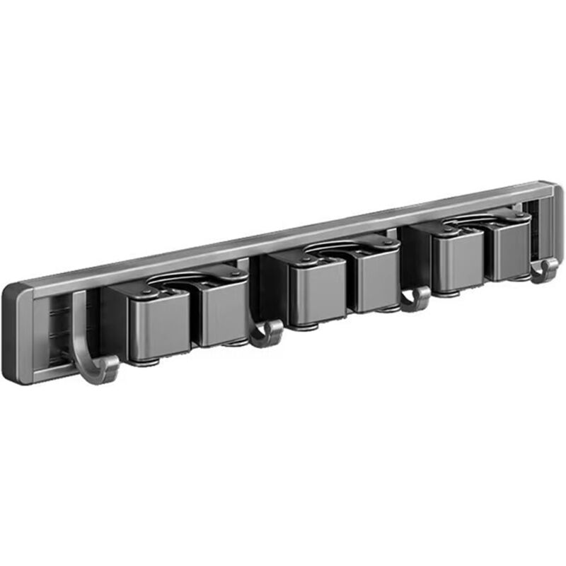 Organiseur de balai et serpillère avec 4 crochets - Fixation murale - Sans perforation - Étanche - Antidérapant - Roulement de charge - Pour salle de