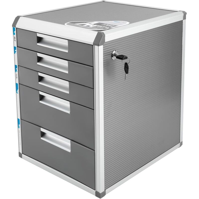 Organiseur de bureau à 5 tiroirs avec serrure, cadre en alliage d'aluminium et tiroir de rangement en plastique avec étiquettes amovibles, classeur