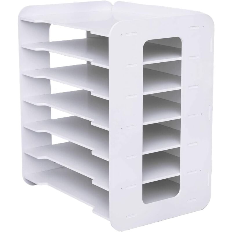 Organiseur de bureau à 7 étages et accessoires en bois blanc - Pour la maison, le bureau, l'école, la salle de classe