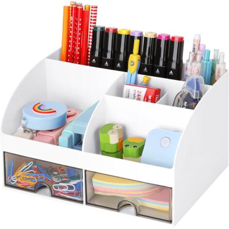 Organiseur de bureau avec tiroirs pour bureau/table/comptoir, accessoires de bureau, organiseur de fournitures de bureau, (blanc)