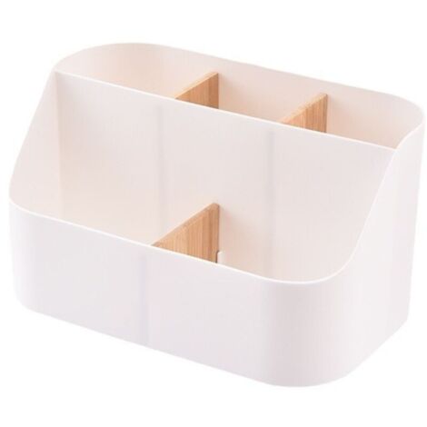Organiseur de bureau, boîte de rangement, fournitures de bureau, pot à crayons avec compartiments en bois, pour bureau, école, maison, blanc