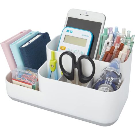 Organiseur de bureau, boîte de rangement pour stylos, crayons et cartes, pour bureau, fournitures de bureau, coiffeuse (blanc)