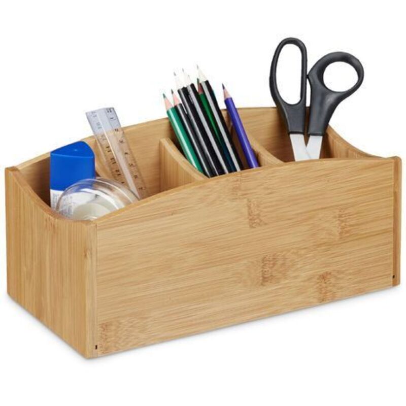 Organiseur De Bureau Distributeur De Bureau Porte Stylos 4 Compartiments Bambou Hxlxp 11 5 X 26 X 13 Cm Nature 8100202468433