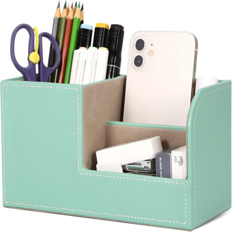 Organiseur de bureau en cuir PU, porte-stylo compact, vert menthe