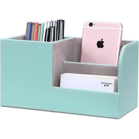 Organiseur de bureau en cuir PU, porte-stylo-crayon, porte-cartes de visite, porte-télécommande (S-Vert menthe)