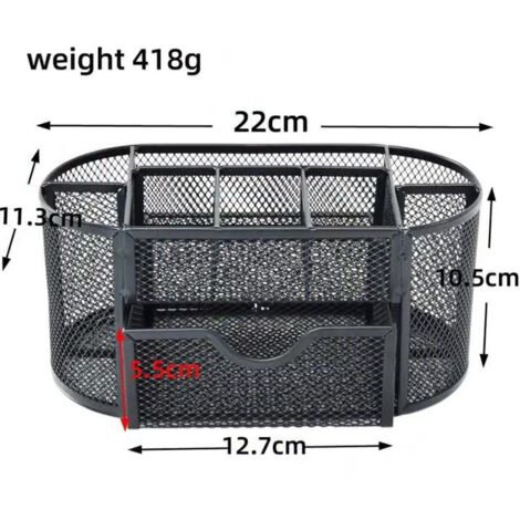 Organiseur de bureau en maille avec porte-stylo, tiroir et boîte de rangement pour fournitures de bureau, 9,25 po x 4,53 po x 3,94 po, noir.