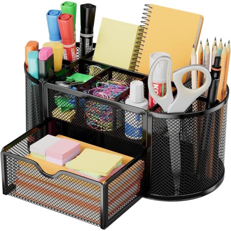 Organiseur de bureau en maille - Multifonction - 4 compartiments de tri - Organiseur de bureau pour stylos, agrafes, dossiers et documents