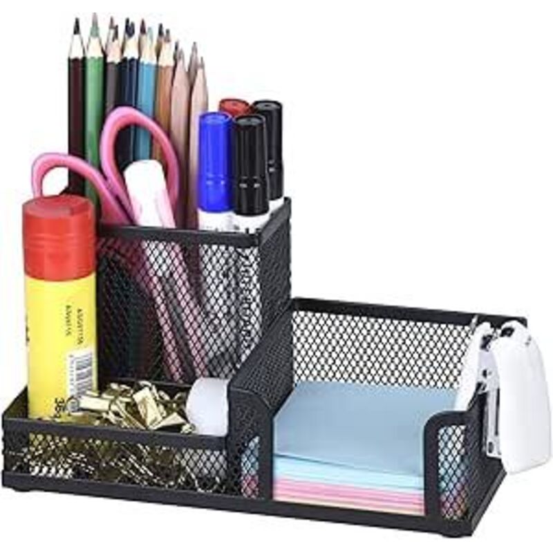 Organiseur de bureau en métal grillagé avec Pot à Stylo, Range Stylo Bureau, Porte Crayon Bureau, Rangement Métallique Bureau Noir - Ahlsen