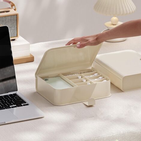 Organiseur de bureau en plastique Livre Design Multigrille pour rangement fils earbuds câbles crème