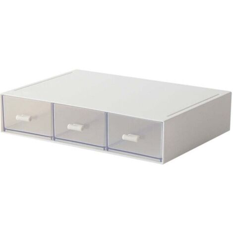 Organiseur de bureau - Organiseur de bureau avec tiroir - Organiseur de bureau blanc - Organiseur de maquillage blanc - Lot de 2 empilables