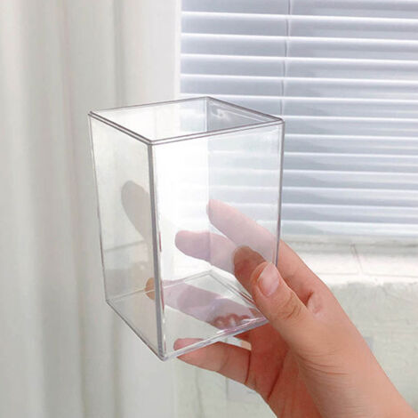 【Organiseur de bureau】 Porte-stylo et porte-brosses à maquillage en acrylique transparent, grand modèle de 10.5cm avec base 6.7x6.7cm