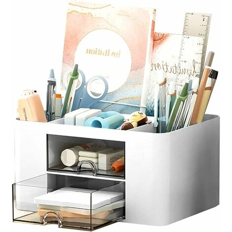 Organiseur de bureau, porte-stylos pour enfants, organiseur de bureau transparent, pour ranger des articles de papeterie pour garçons, filles et enfants, blanc