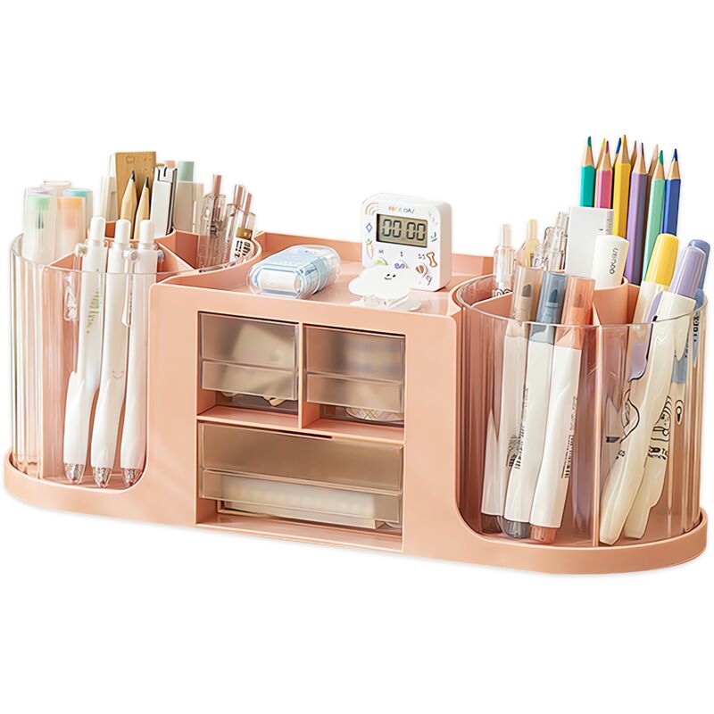 Organiseur de bureau rotatif à 2 tiroirs, porte-crayons et stylos, accessoires de bureau avec 4 compartiments et un tiroir pour fournitures