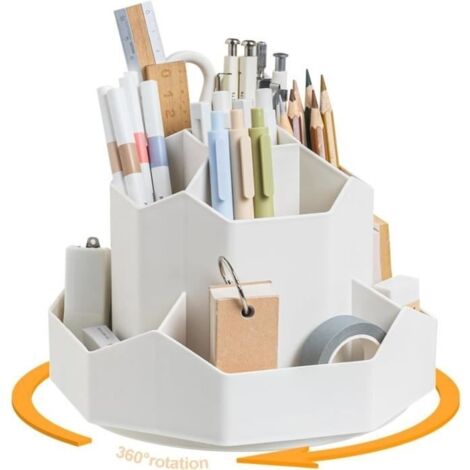 Organiseur de Bureau Rotatif, Porte Crayon Bureau Rotative, Pot a Crayon Bureau avec 9 Compartiments, Organisateur de Bureau Enfant