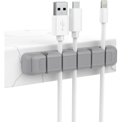 Organiseur de câbles de bureau à 5 emplacements avec clips gris (1 pièce), support pour câbles USB, idéal pour la maison, le bureau et la voiture.