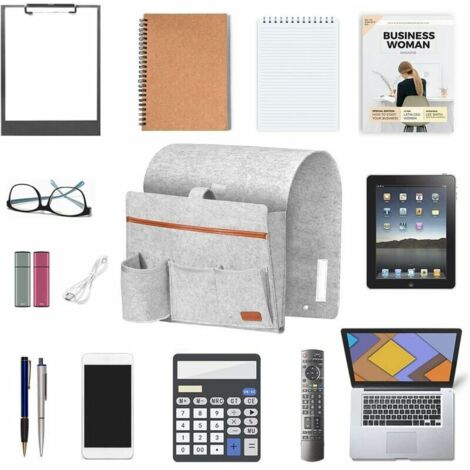 Organiseur de Canapé, 4 Poches mit Porte-Bouteille Sac de Rangement à Suspendre D'accoudoir, pour Bouteille, Magazines, Télécommande, Téléphone, Tablettes, et Livres - Gris Clair