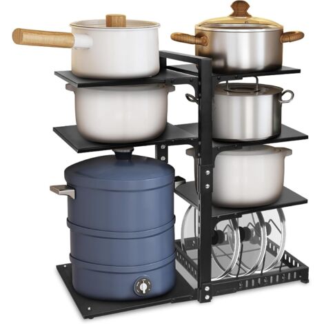 Organiseur de casseroles 6 + 1 niveaux réglables et robustes pour armoire, plusieurs modes d'utilisation, support de casseroles et poêles pour comptoir de cuisine et armoire