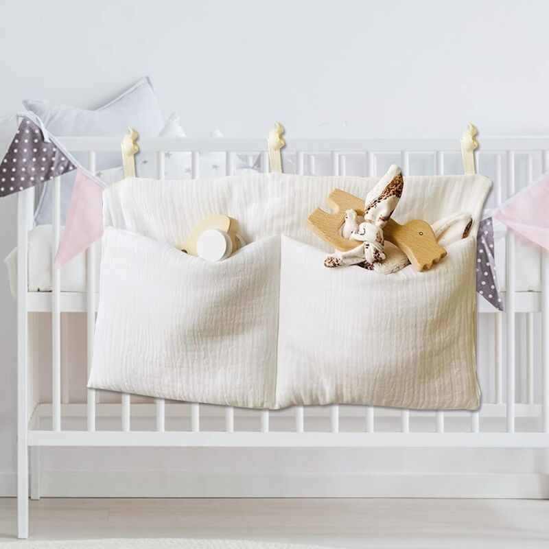 Organiseur de Chambre de Bébé 2 en 1 - Suspendu pour Lit - Sac à Couches et Jouets - Blanc