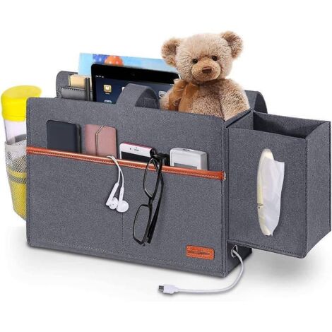 organiseur De Chevet - Gris Fonc (organiseur Uniquement) ,112030cm , Organisateur De Chevet Avec Bote  Mouchoirs Pour Tlcommandes, Tablettes, Cb