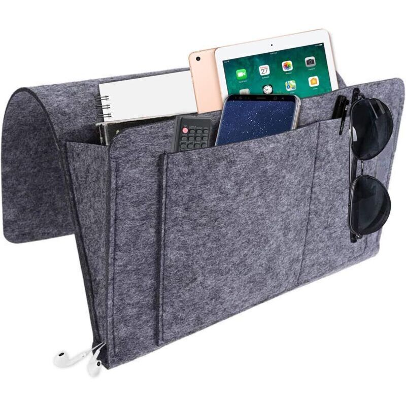 Organiseur de chevet, organiseur d'accoudoir de canapé, support pour télécommande, organiseur de bureau, gris foncé