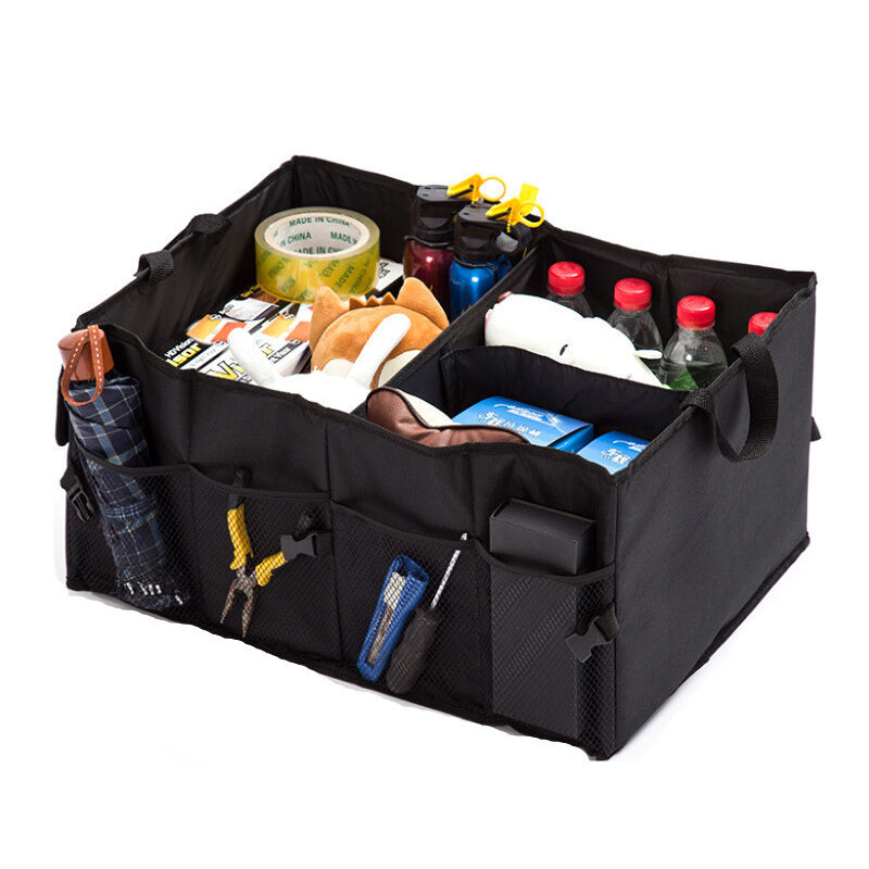 Organiseur de coffre - 52 x 38 x 26 cm - grands compartiments et inserts - Organiser les accessoires de voiture - Design pliable - Noir