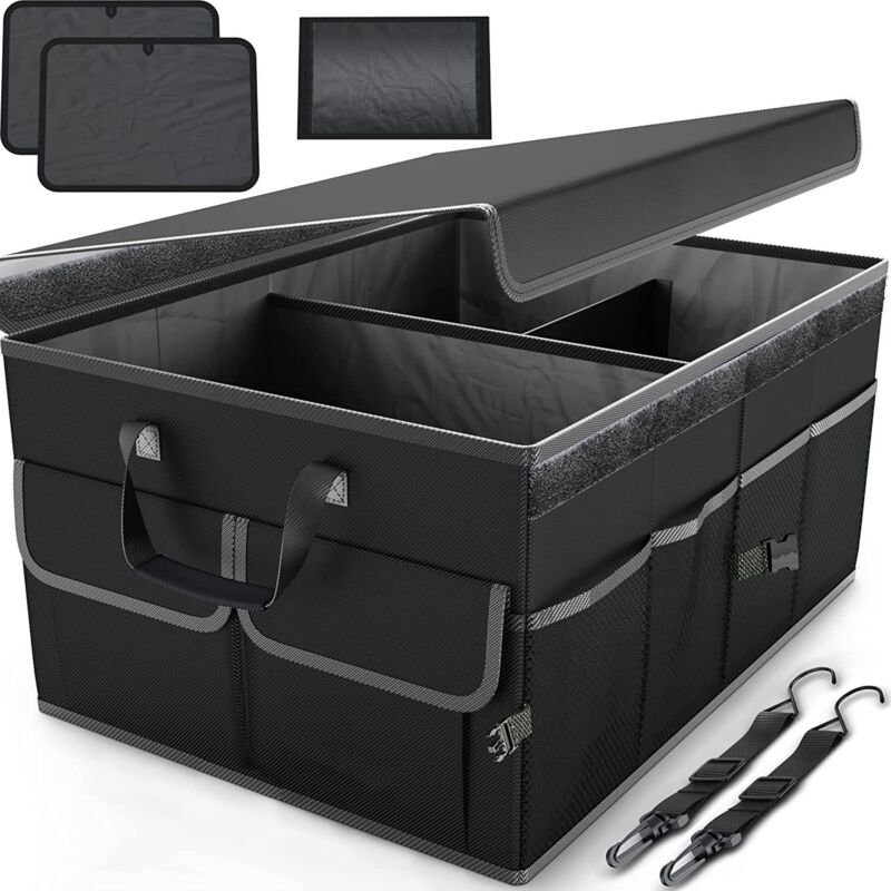 Organiseur de coffre de voiture, pliable, plusieurs compartiments, rangement pliable pour accessoires de voiture, fond antidérapant, sangles de