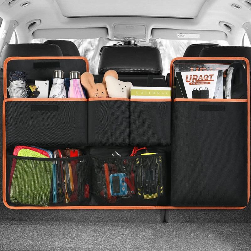 Organiseur de coffre de voiture, sac de rangement pour coffre de voiture, grande capacité avec 6 poches, Organisateur Voiture Enfant sangle réglable