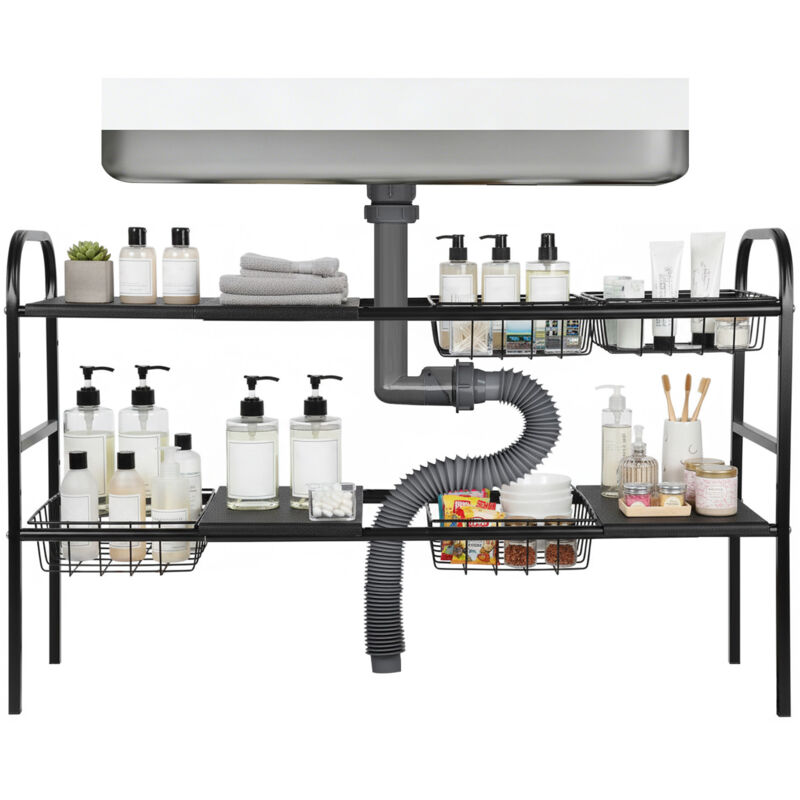 Organiseur de Cuisine, Étagère sous Évier, 2 Niveaux, pour Rangement dans Placard, sous Lavabo, pour Cuisine, Salle de Bain, Noir