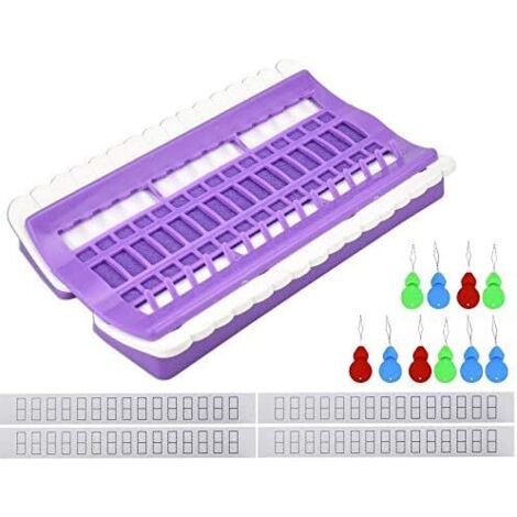 Organiseur de fil à broder 30 positions en mousse plastique pour point de croix, avec 4 bandes de papier et 10 enfile-aiguilles pour l'organisation de fils, outils de couture, violet
