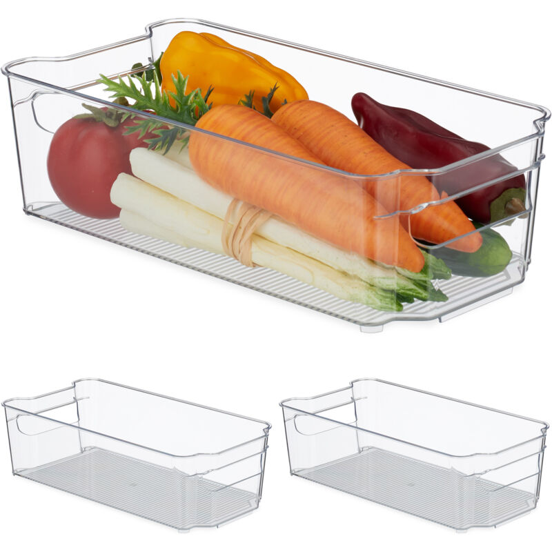 Organiseur de frigo pour ranger vos aliments, lot de 3, avec poignées, h x l x p : 9 x 31,5 x 15,5 cm, transparent