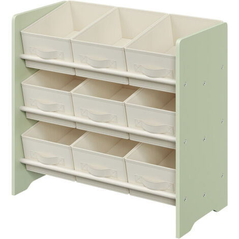Organiseur de jouets, étagère à jouets pour enfants avec 9 boîtes en tissu non tissé, pour la chambre d'enfant et la salle de jeux, spacieux, 29,5 x 62,5 x 60 cm, vert