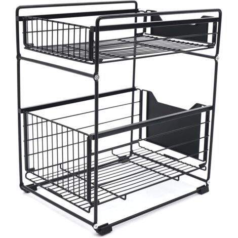 Organiseur de meuble à 2 étages - Noir Avec pieds antidérapants Panier extensible Étagère sous évier Pour cuisine, salle bain