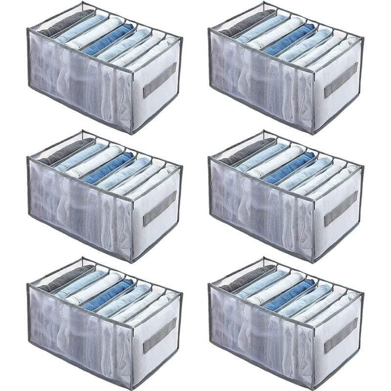 Sinbinta - Organiseur de penderie, Système de rangement pliable Penderie 7 compartiments pour pantalons, vêtements, Tshirts, 36x25x20cm - 6 Pièces