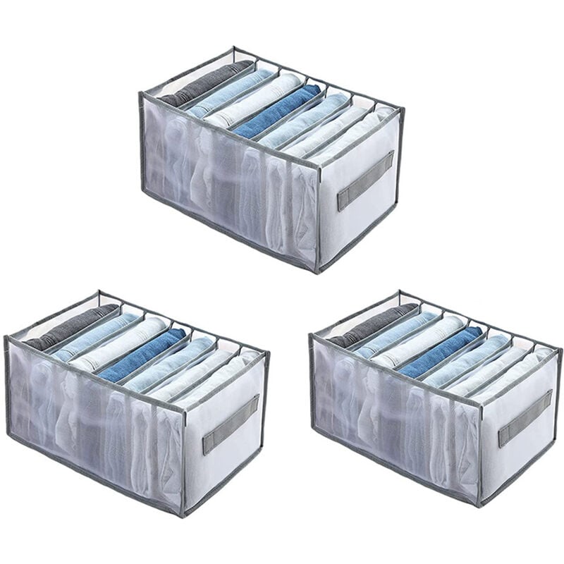 Organiseur de penderie, Système de rangement pliable Penderie 7 compartiments pour pantalons, vêtements, Tshirts, 36x25x20cm - 3 Pièces