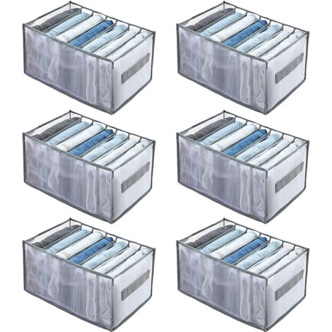 Organiseur de penderie, Système de rangement pliable Penderie 7 compartiments pour pantalons, vêtements, Tshirts, 36x25x20cm - 6 Pièces