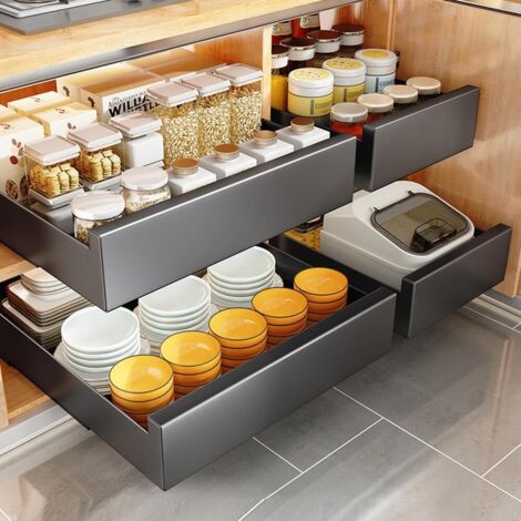 Organiseur de placard coulissant avec tiroirs coulissants pour cuisine, étagère rangement extractible garde-manger, salle bain, 30 cm x 43 8 (l P H) -