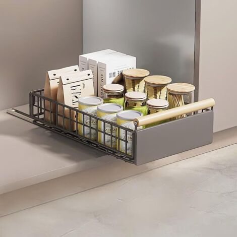 Organiseur de placard coulissant, pliable avec poignée, sans perçage, tiroirs réglables pour cuisine, placards, garde-manger, salle bain S -