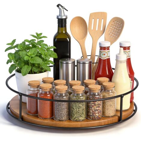 Organiseur de Plateau Tournant en Bois de 23cm, Lazy Susan Rond pour Cuisine, Comptoir, Table à Manger, Garde-Manger, Placard, Salle de Bain, Café, Bar, Décoration Intérieure