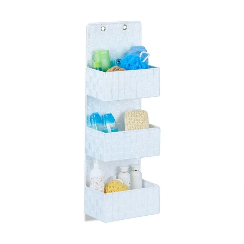 Organiseur de porte tissu à suspendre rangement mural à accrocher 3 compartiments HxlxP: 75x25x15 cm, blanc