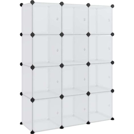 Organiseur de rangement en cube avec 12 cubes et portes en PP transparent CFW137628