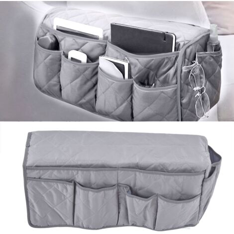 Organiseur de Sofa Armrest avec Poche, Design Retro, Anti-Dust et Waterproof, Arm Cover Stockage Grey