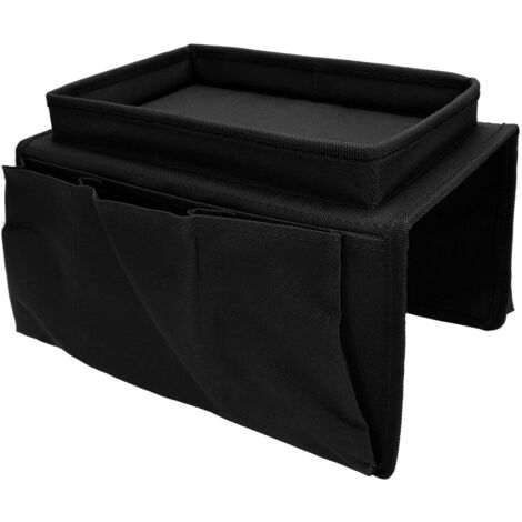 Organiseur de télécommande TV à 4 poches pour accoudoir de canapé avec porte-gobelet intégré (noir)