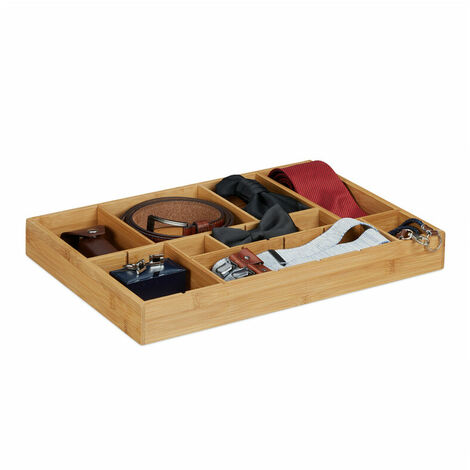 Organiseur de tiroir ajustable HxlxP: 5 x 45 x 32 cm cuisine salle de bain placard bambou bois, nature