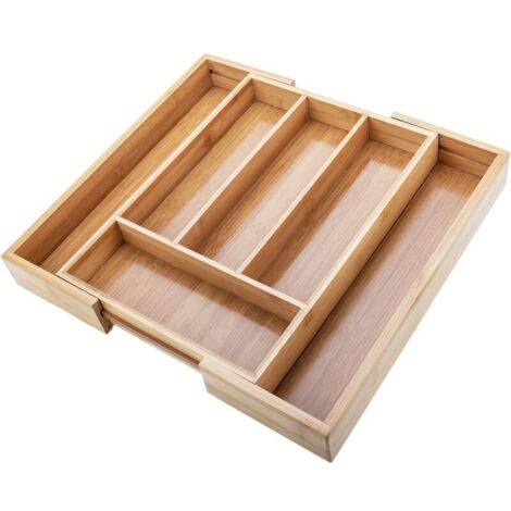 Organiseur de tiroir extensible en bois de bambou 39 x 36 cm – 4 compartiments adaptables – Rangement couverts et ustensiles de cuisine