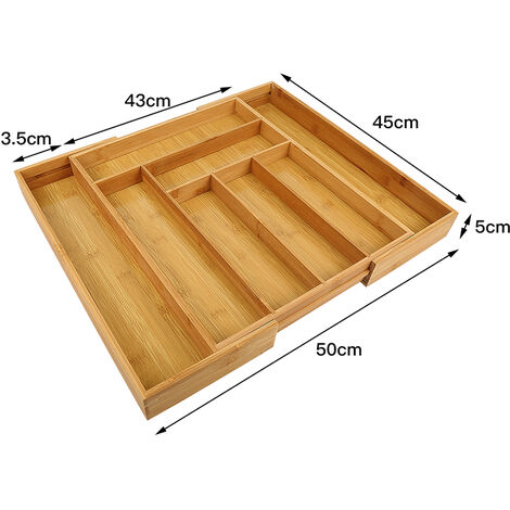 Organiseur de tiroir pour la cuisine réglable range-couverts ajustable de 6 à 8 compartiments en bois de bambou télescopique penderie bureau armoire, 43-50455cm