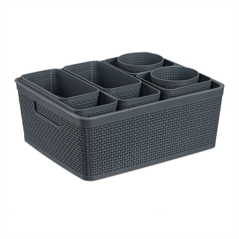 Relaxdays - Organiseur de tiroirs 10 pièces, insert, boîtes de rangement, tailles variées, boîte plastique, gris
