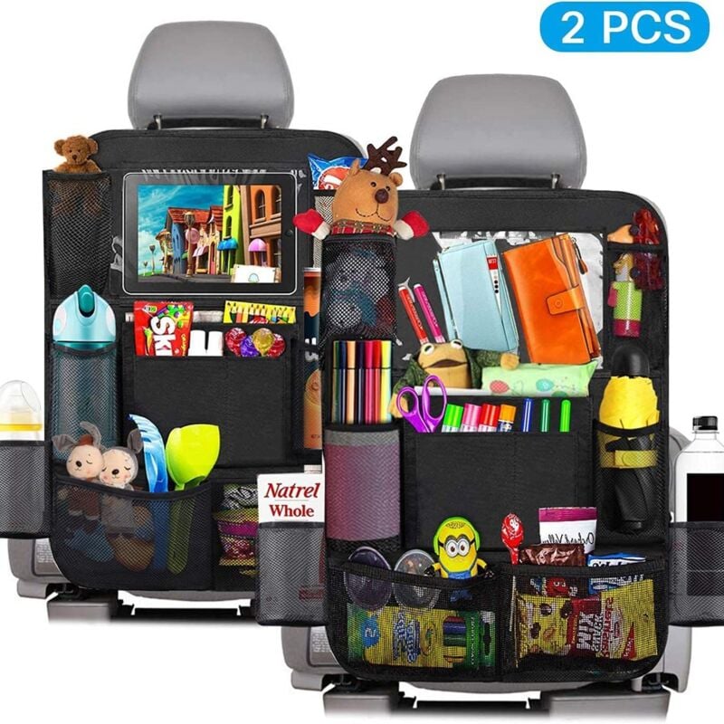 Tonchean - Organiseur de voiture 2 pièces en tissu Oxford pour éviter les coups de pied, pour organisateur de siège arrière de voiture, iPad/poche