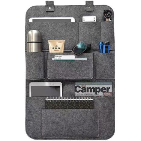 Organiseur de voiture, rangement de siège, sac de siège arrière, housse de dossier de poche en tissu feutre gris foncé pour l'arrière de divers sièges de voiture 62 x 42 cm (1 pièce)