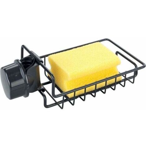Organiseur D'évier Noir, Porte Éponge Robinet, Espace De Rangement Pour Le Liquide Vaisselle Et L'éponge, Fixation Facile Sur L'évier Ou Le Lavabo, Métal - Plastique, 17x4x9,5cm,