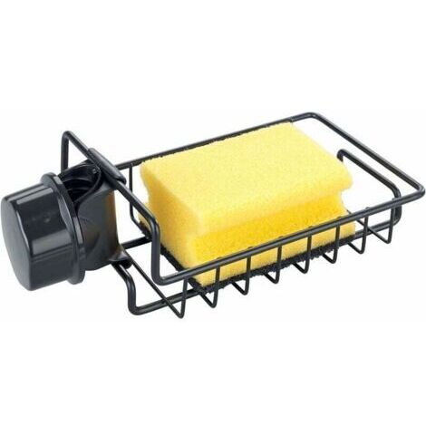 Organiseur D'évier Noir, Porte Éponge Robinet, Espace De Rangement Pour Le Liquide Vaisselle Et L'éponge, Fixation Facile Sur L'évier Ou Le Lavabo, Métal - Plastique, 17x4x9,5cm,